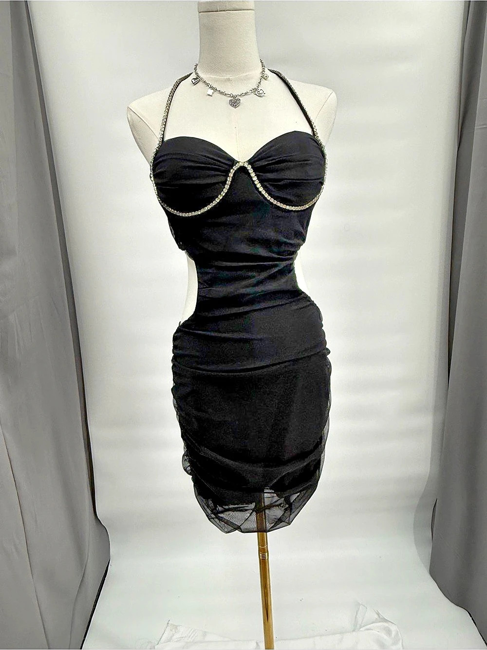 EDGE Black Rhinestone Mini Dress Size Medium Like New